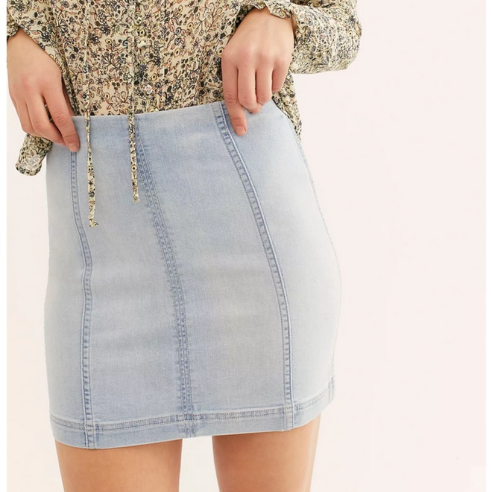 NWT Free People Faded Blue Denim Modern Femme Skirt